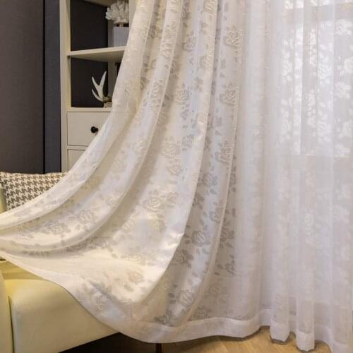 White Embossing Rose Sheer Curtains for Living Room Curving Victorian Pattern Embossing Sliding Door French Window Drapes