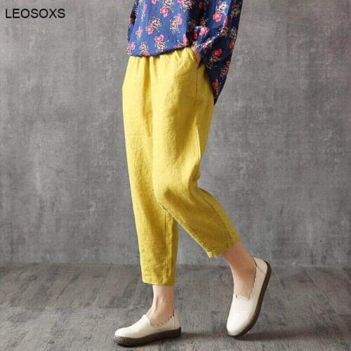 Cotton Large Womens Pants Summer Capris Loose Harlan Casual Pants Imitation Cotton Hemp Radish Pants