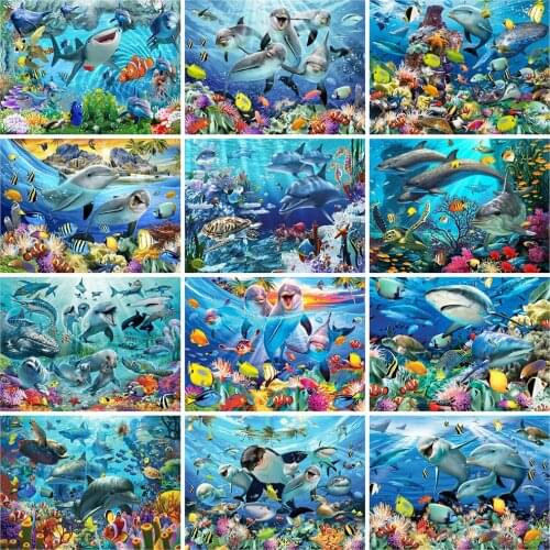Evershine Full Square Round Diamond Painting Dolphin New Arrival Diamond Embroidery Fish Animals 5D DIY Mosaic Ocean Wall Decor
