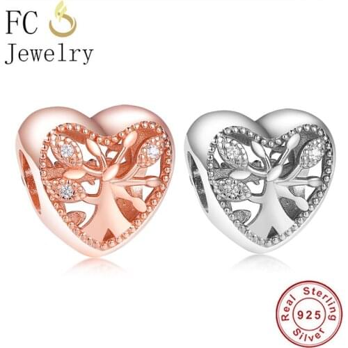 FC Jewelry Fit Original Brand Charm Bracelet 925 Silver Rose Gold Tree of Life Love Heart Bead Making Berloque Spring 2020