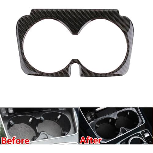 Interior Car-styling Water Cup Holder Cover Trim Carbon Fiber Decor Frame For Mercedes Benz C Class C200L C180L GLC260 2016 2017