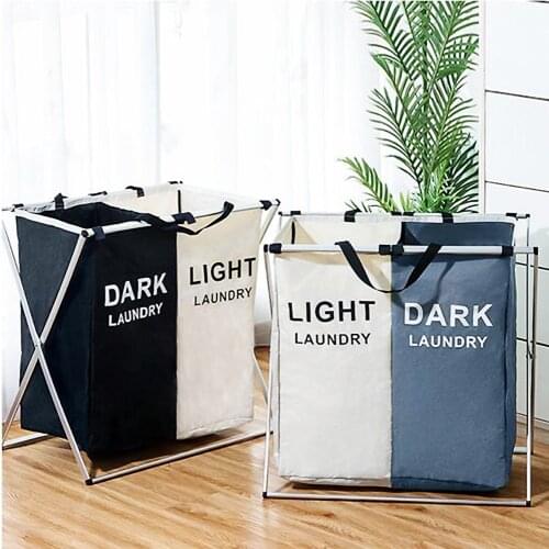 Bathroom Dirty Laundry Basket X-Shaped Foldable Organizer Printed Collapsible 2 Grid Home Laundry Hamper Sorter Laundry Basket 3