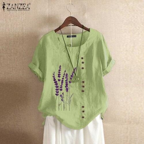 Summer Embroidery Tops Kaftan Womens Blouse 2021 ZANZEA Short Sleeve Tee Shirts Female O Neck Blusas Casual Tunic