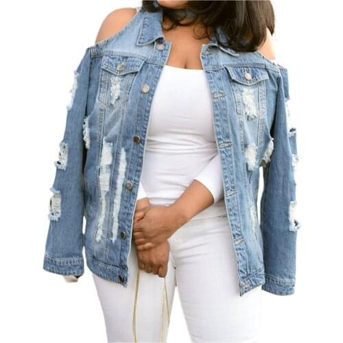 Fashion Womens Ripped Loose Denim Jacket Women Overcoat Ladies Jackets Top Solid Full Sleeve Button Lapel Coats Leisure Wear