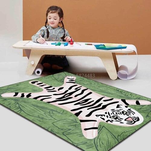 Fashion Modern Cartoon Imitation Tiger Skin Green Plant Leaf Living Room Bedroom Bedside Carpet Floor Mat