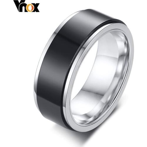 Vnox 8mm Rotatable Black Ring for Men Stainless Steel Metal Double Layered Band Finger Jewelry