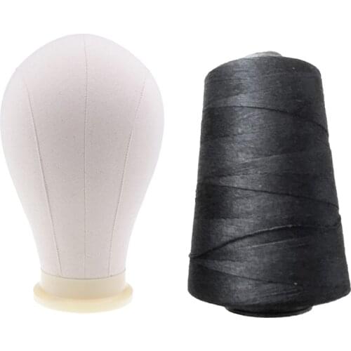 Professional Wig Making Set, Canvas Cork Head Model & 10 Pins & 1 Spool Thread, Wigs Extension Supplies
