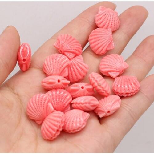 New Pink Creative Scallop Shaped Coral Through Hole Beads for Jewelry Making DIY Accessories Fit Necklace Earring 10PCS 11 15 mm