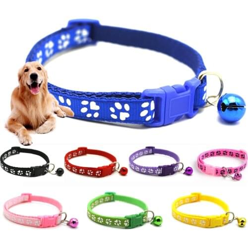 New Colorful Cute Bell Collar Cats Dog Collars Teddy Bomei Pet Cartoon Funny Cat Paw Print Adjustable Leads Cat Accessories