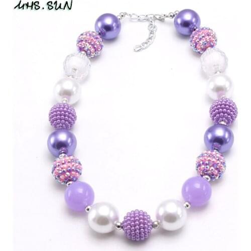 MHS.SUN 5PCS Baby Girls Bubblegum Necklace Purple Round Beaded Handmade DIY Necklace Jewelry For Kids Children Birthday Gift