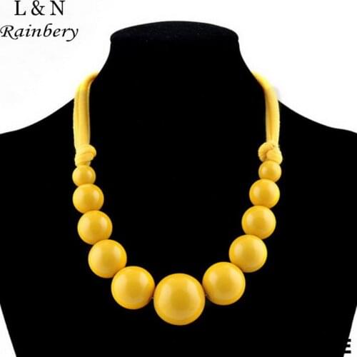 Rainbery 2021 Maxi Necklace Gradient Large Glazed Candied Acrylic Beaded &Cotton Rope Choker Statement Necklaces For Women