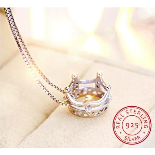 Fashion Genuine 925 Sterling Silver Zirconia Crown Pendant Necklace For Women Bijoux Jewelry Birthday Party TRendy Gift