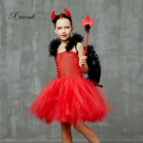 Girls Red Devil angel Halloween Tutu Dress Kids Dresses for Girls Birthday party Cosplay Dress Girl Christmas dress Clothes