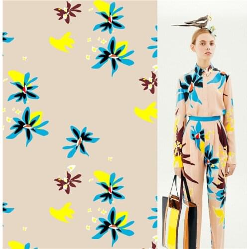 Polyester satin dress high-end orchid pattern custom fashion floral printed cloth diy patchwork 111