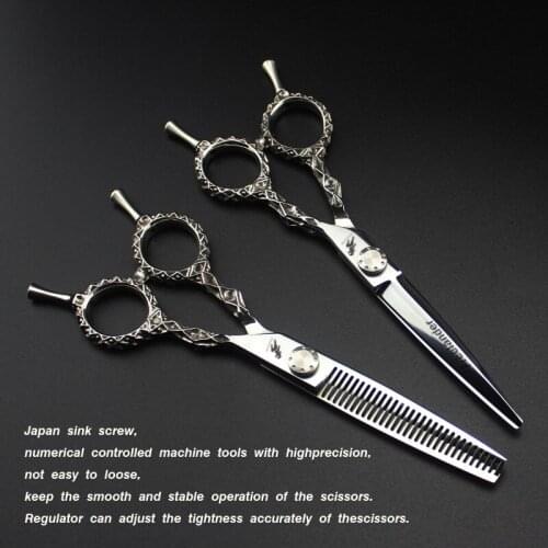 Professioanl Hair Scissors Hairdressing Scissors Bangs Cut Thin Scissors High-grade double tail carved handle hollow Hair Trimme