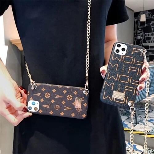 Luxury Brand Flower Hard leather Crossbody bag phone case for iphone X XR XS MAX 7 8 6 6s plus 7plus 10 11 Pro 12 SE back cover