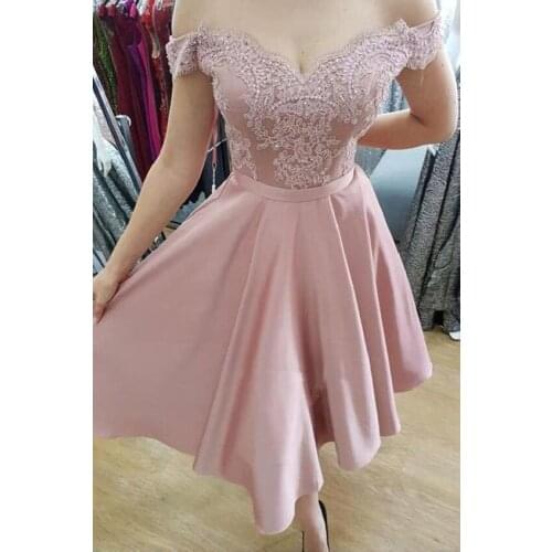 Exquisite Pink Cocktail Dresses Evening Prom Dress 2020 Sexy Off the shoulder Sequins Knee Length Formal Graduation Party Gowns