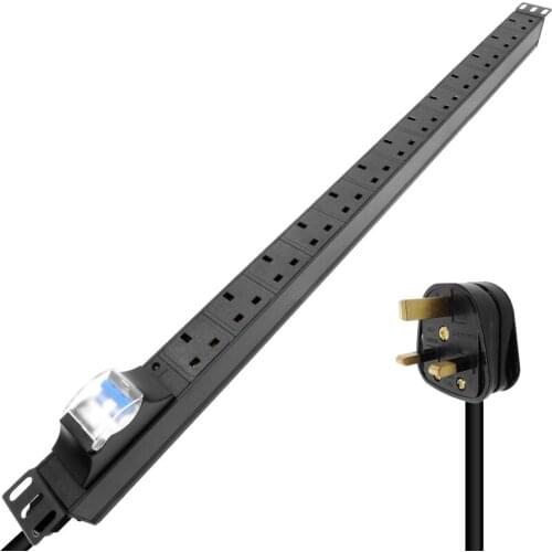 1U 13 Units British PDU Power Strip Universal UK Socket adapter Aluminum shell Air protection switch LED indication Security