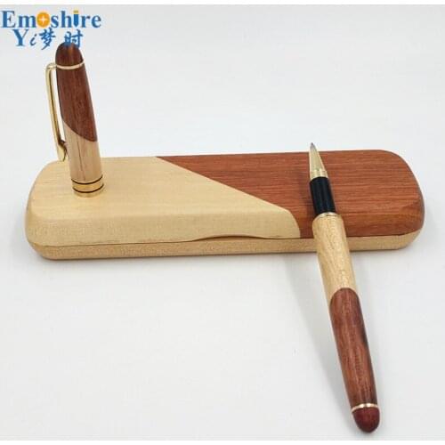 Ballpoint Pen Retro Stationery Roller Ball Pen Ballpoint Pen With Wood Pencil Box Pencil Case Package Paper Custom Logo P662
