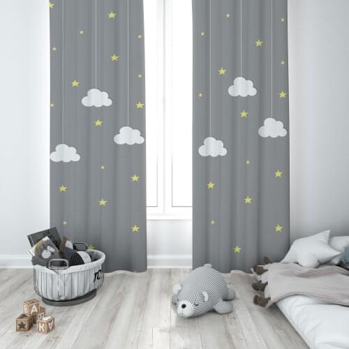 Curtains Children 3D Printed Decorative Items Home Childrens Room Yellow Crown Star Model 079