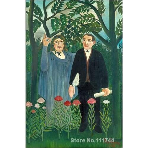Modern landscape High quality oil painting of Henri Rousseau Der Poet Apollinaire und seine Muse. Hand painted