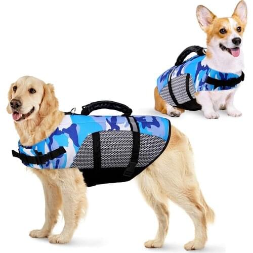 Blytieor Dog Life Jacket Ripstop Pet Safety Life Vest Adjustable Camouflage Swimsuit Reflective Preserver with Rescue Handle