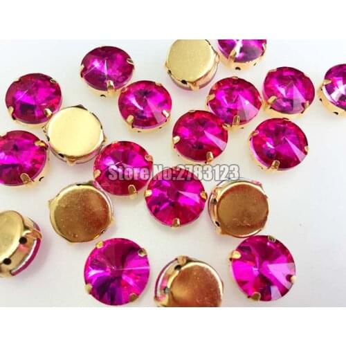 Free shipping!Gold bottom rose red round AAA Glass Crystal sew on stones,satellite shape loose claw rhinestones 20pcs/bag