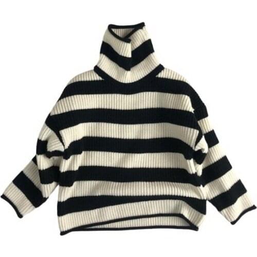 Sweatershirt For Girls Big Black White Stripe Turttle Collar Turtleneck High Collar Toddler Boys Knitwear Clothing for Teens