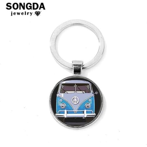 SONGDA NEW High Quality Hippie Peace Symbol Bus Car Van Bus Alloy Keychain Handbag Schoolbag Key Ring Holder Women Men Jewelry