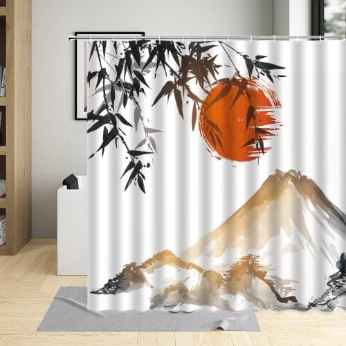 Traditional Oriental Ink Painting Bamboo Mountain Classical Bathroom Decor Curtains Polyester Fabric Shower Curtain With Hooks