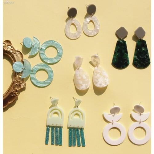 AOMU 2020 Korea Japan Retro Acrylic Patchwork Geometric Hollow Round Tassel Drop Earrings for Women Fashion Jewelry Gifts