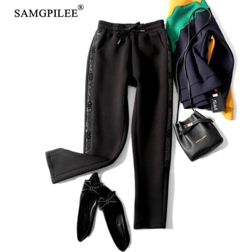 Women Pants 2020 Autumn And Winter Samgpilee Ankle-length Casual Broadcloth Elastic Waist Patchwork High Pleated Pencil Pant 4XL
