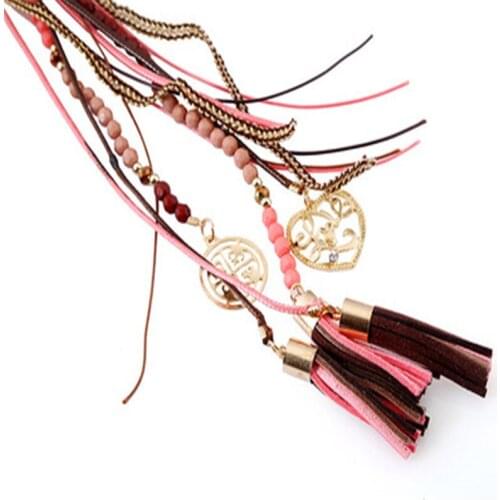 2020 New FashionWomen Pendant Necklace Bohemian Vintage Ethnic Style Long Tassel Leather Rope Collar Necklace