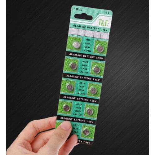 10PCS Alkaline Battery AG11 1.55V LR721 362 SR721 162 Button Coin Cell Watch Toys Batteries Control Remote C7AA