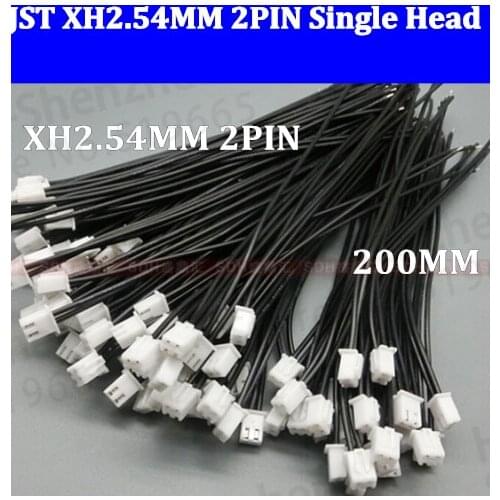 100pcs free shipping XH 2.54MM 2Pitch 2-Pin Connector with Wire 200mm 2pin Single head black wire