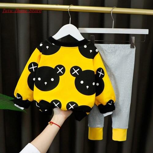 2021 Brand Cotton Newborn Baby Boy Clothes Sets Cartoon Long Sleeve T-Shirt+Pants 2PCS Suit Kids Infant Girl Dress Bebes Jogging