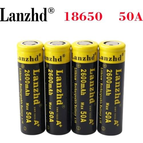 4PCS 18650 Batteries Original brand High Performance 18650 2600mAh 3.7V 50A Lithium Li-ion Battery for High Drain Devices