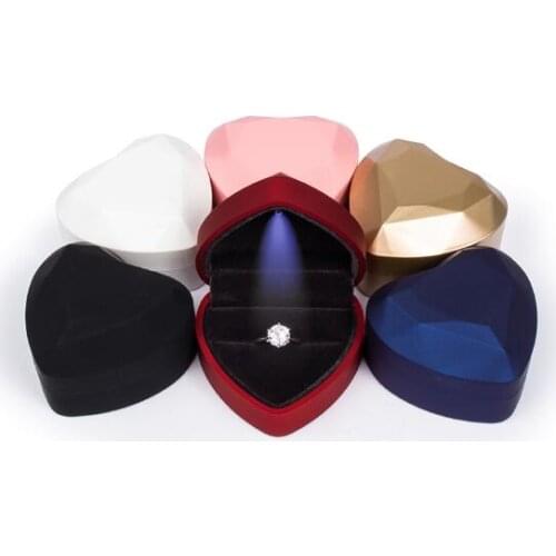 48pcs/lot LED Light Earring Ring Box Heart Shape Wedding Engagement Ring Necklace Pendant Jewelry Box Display Gift Box Wholesale