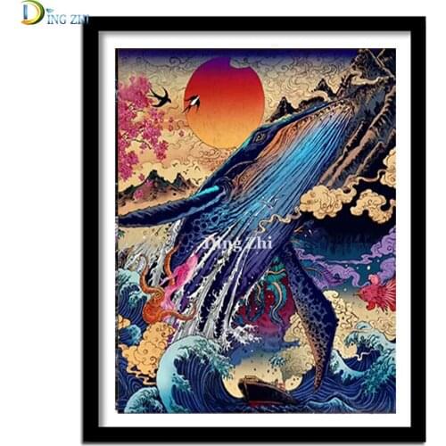 Diy 5D Diamond Painting Abstract Cartoon Whale Ocean Wave Art Picture Embroidery Rhinestone Square Round Full Drill Cross Stitch