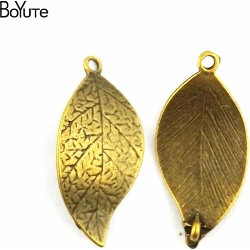 BoYuTe (60 Pieces/Lot) 31*16MM Antique Bronze Plated Accessories Wholesale Metal Leaf pendants Tree leaf connectors Diy Jewelry