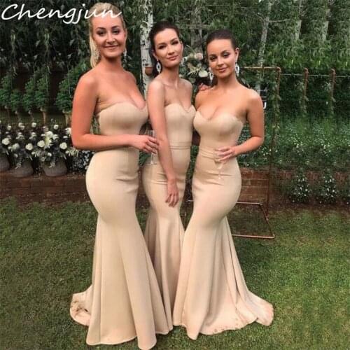 Chengjun Champagne Color Sweetheart Sleeveless Fish Style Long Simple Bridesmaid Dress