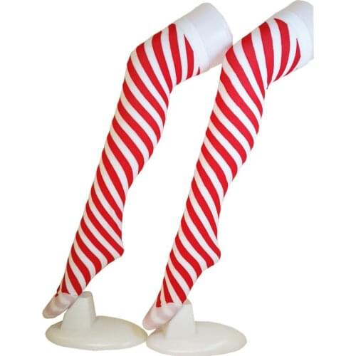 Fashion Stockings Girls Women Halloween accessories cosplay Santa Claus Christmas diagonal stripes stretch knee-length stockings