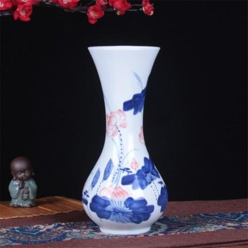 Jingdezhen Ceramic Blue and White Porcelain Vase Fine Bone China Vase Hand Painted Lotus Flower High Quality Ceramic Vase Flower