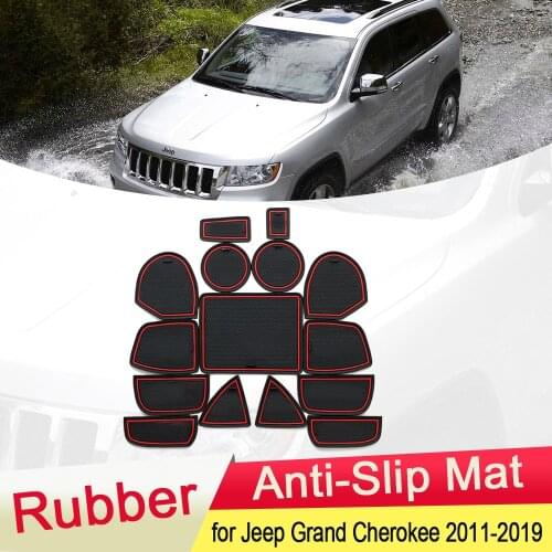 For Jeep Grand Cherokee WK2 2011~2019 Rubber Anti-slip Mat Door Groove Cup pad Gate slot Coaster Car Accessories 2012 2013 2014