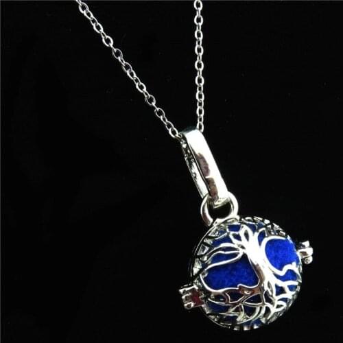 Life Tree Lockets Necklace Ball Bead Cage Filigree Lockets Charms Aromathrapy Kids Girl Jewelry Essential Oil Necklace
