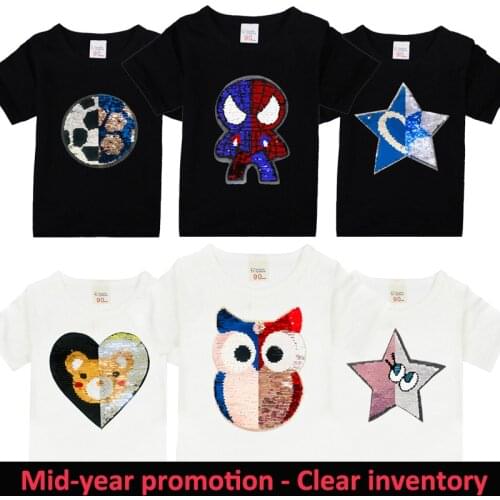 Baby boys girls sequin tshirt tops summer kids t shirt boy girl t-shirt clothes teenage girls top children color change t shirts
