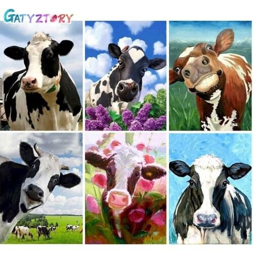 GATYZTORY DIY Painting By Numbers Cow HandPainted Oil Painting Animal Drawing On Canvas Kill Time Home Decoration Unique Gift