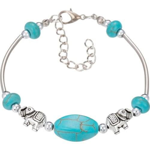 HOCOLE Hot Sale Retro Cute Elephant Adjustable Chain Bracelet For Women Ladies Natural Stone Bracelet Womens Vintage Bracelets