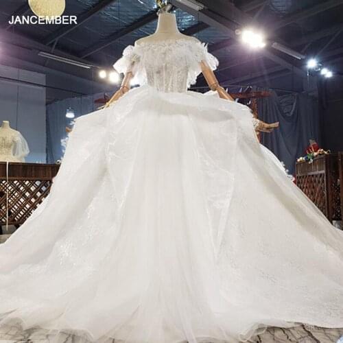 HTL1863 Luxurious Sequined Beading Wedding Dress 2020 Short Sleeve Applique Ball Gowns Crystal O-Neck Off The Shoulder