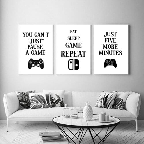 Game Gamer Quotes Canvas Painting Nordic Style Poster Wall Art Black White Modular Picture For Boys Room Living Room Home Decor